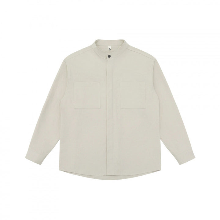 Unisex Oversized Shirt Jacket with Stand-up Collar, Concealed Button Placket and Patch Chest Pockets Mune Fashion