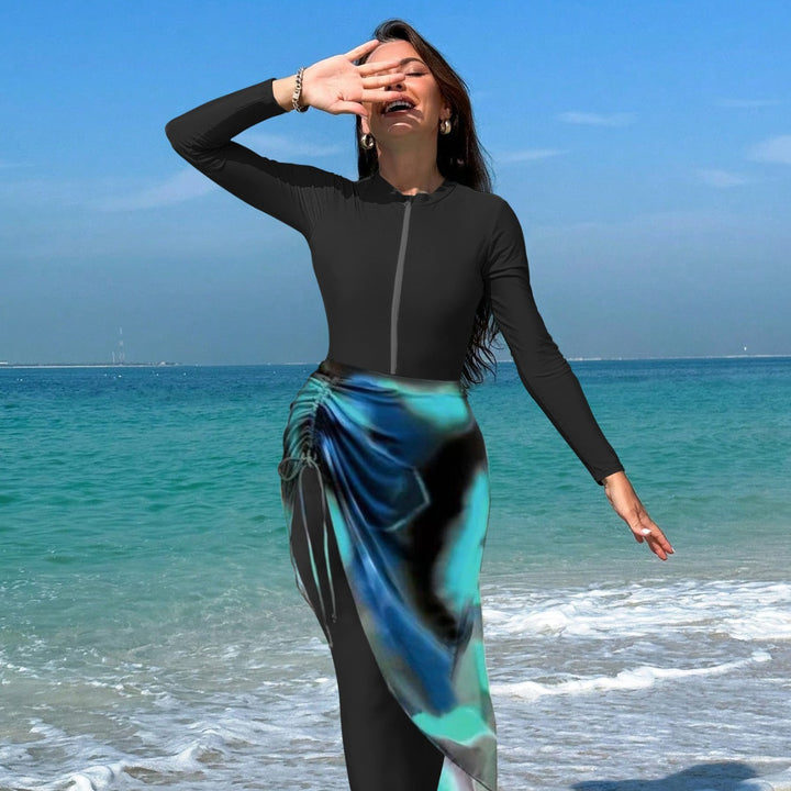 Ladies sporty long sleeve surf suit with sophisticated wrap details Mune Fashion