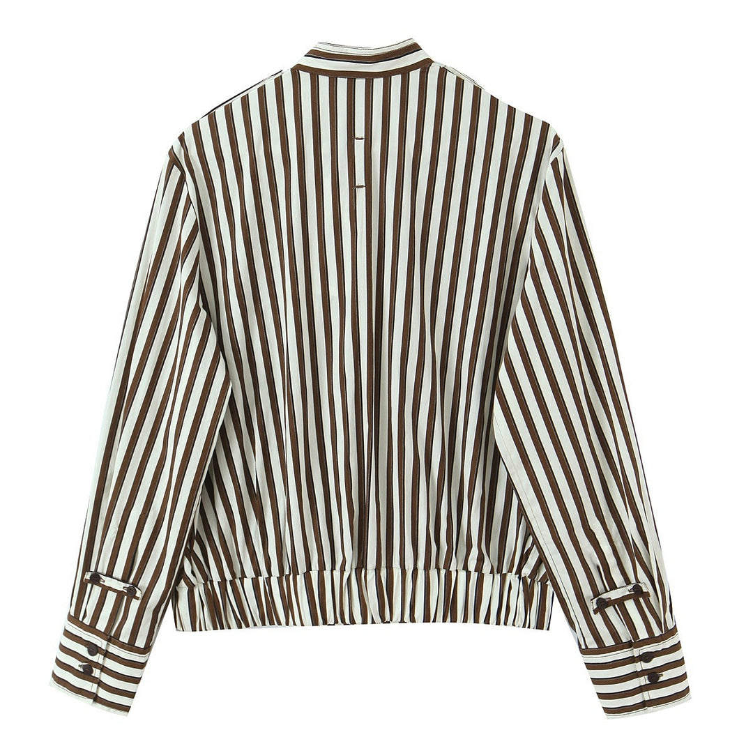 Women's Oversized Shirt Jacket with Stand Collar, Chest Pocket, and Elastic Hem Mune Fashion