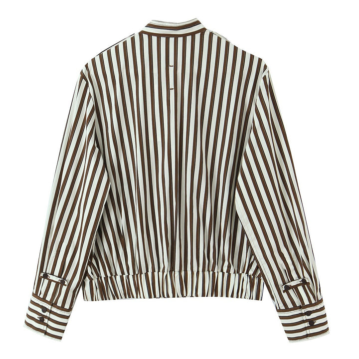 Women's Oversized Shirt Jacket with Stand Collar, Chest Pocket, and Elastic Hem Mune Fashion