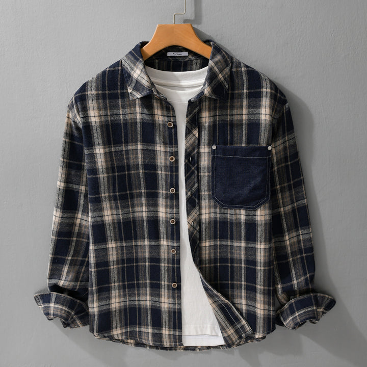 Men's checkered flannel overshirt in relaxed-fit with contrasting chest pocket Mune Fashion
