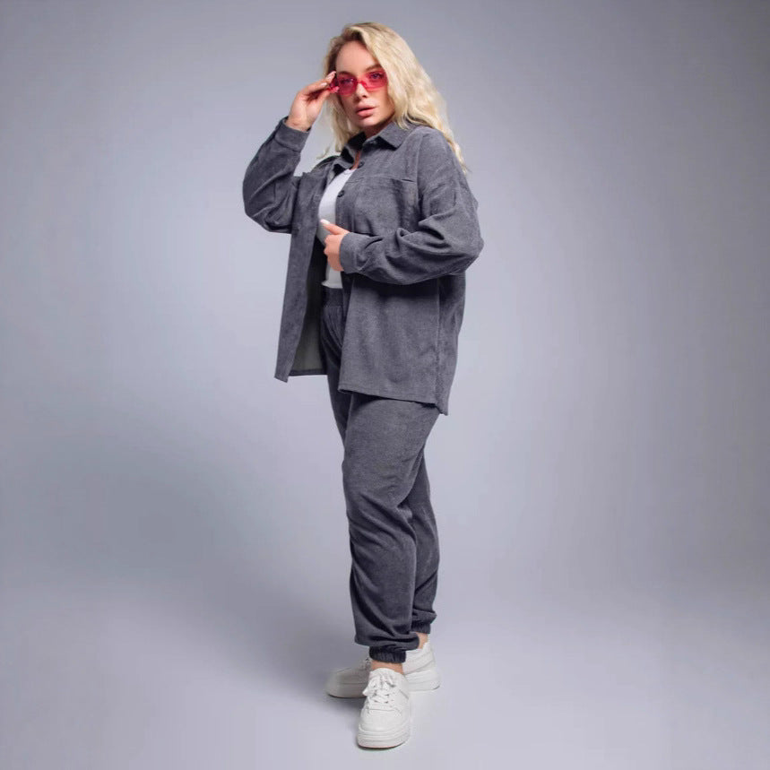 Women's oversized cord set with shirt jacket and elastic jog pants Mune Fashion