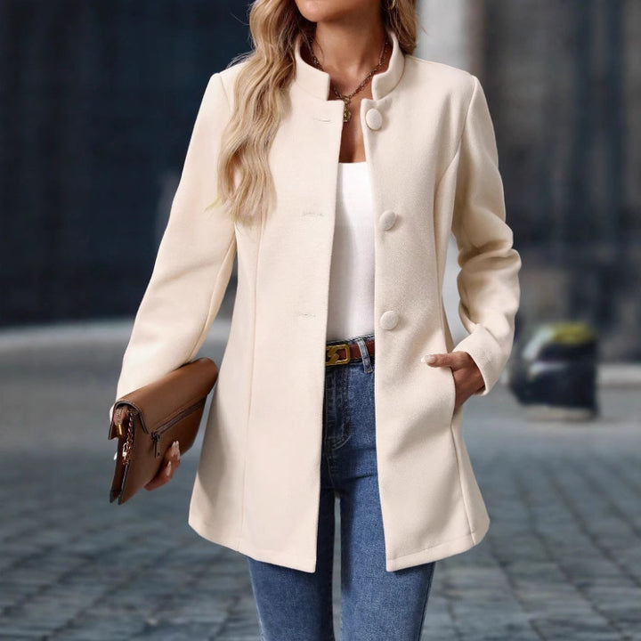 Women's Stand Collar Coat Jacket with Concealed Button Placket and Side Pockets Mune Fashion