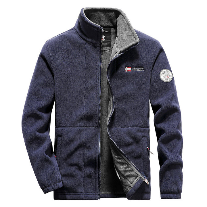 Men's fleece jacket with stand-up collar, full-length zipper, and warm teddy lining Mune Fashion