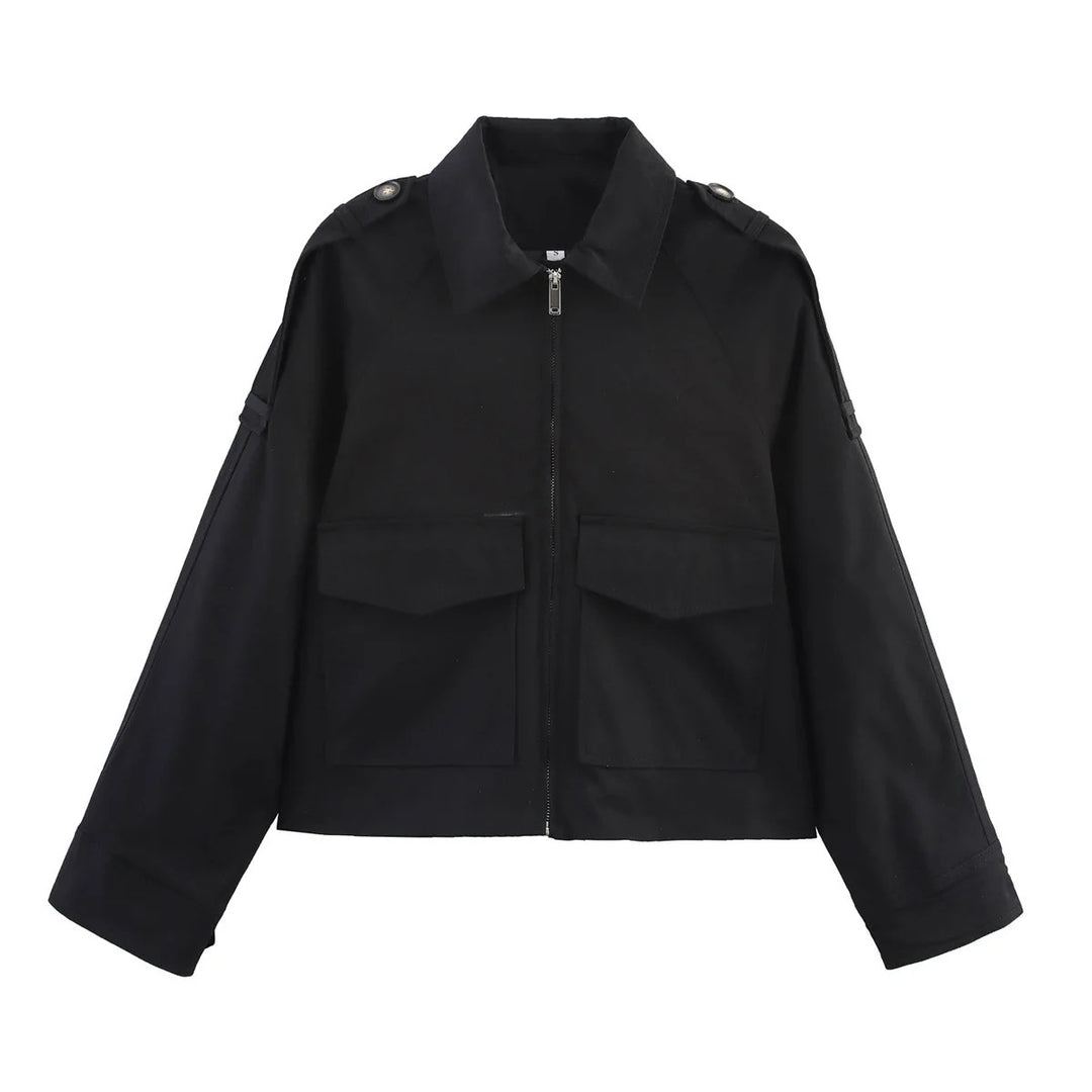 Women's short utility blouson jacket with patch flap pockets and epaulettes Mune Fashion