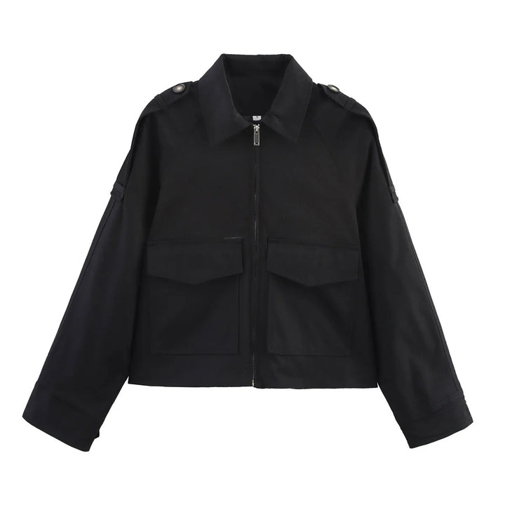 Women's short utility blouson jacket with patch flap pockets and epaulettes Mune Fashion