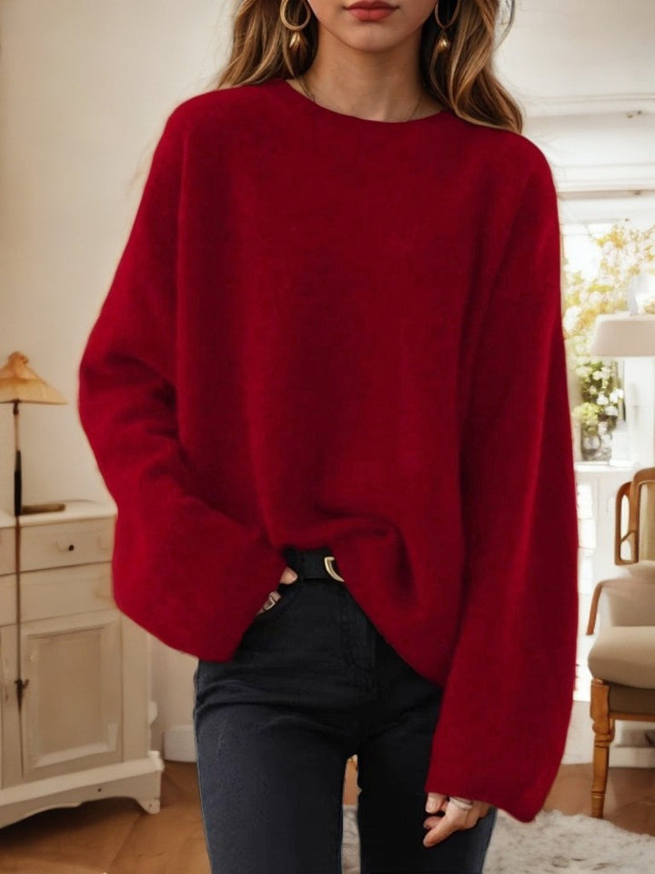 Women's casual oversized knitted pullover with round neckline and dropped shoulder Mune Fashion