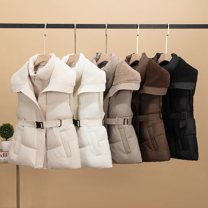 Ladies nan quilted vest with removable Sherpa hood and ribbed knit sleeves Mune Fashion