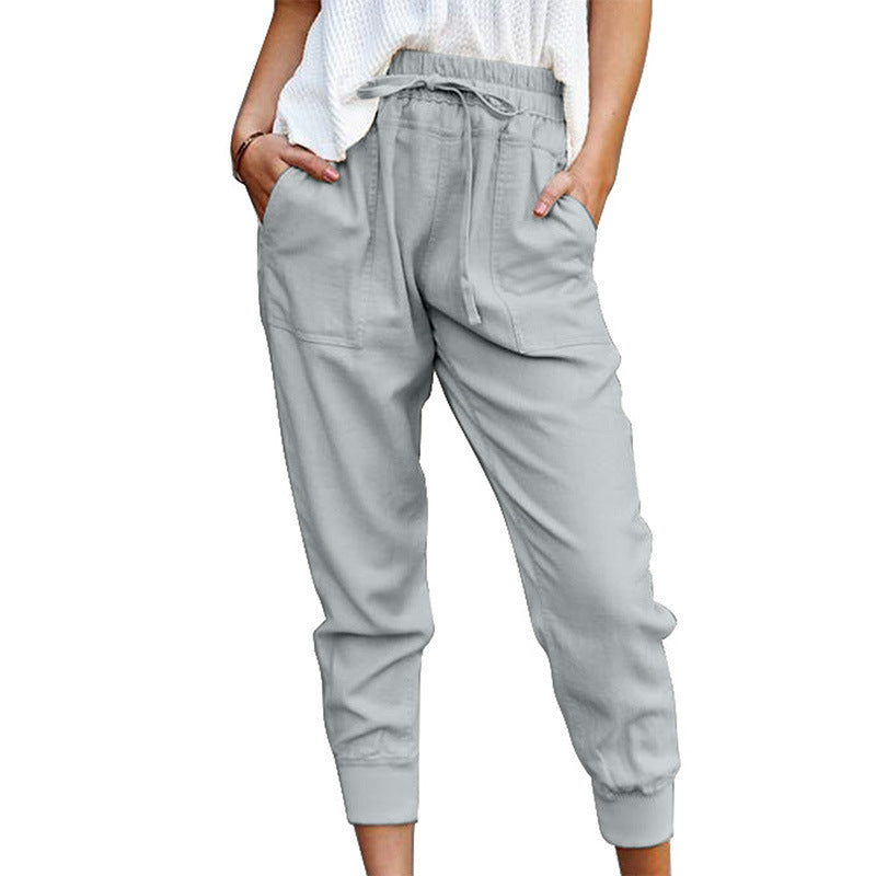 Women's casual tapered linen trousers with elastic waistband and cuffs Mune Fashion