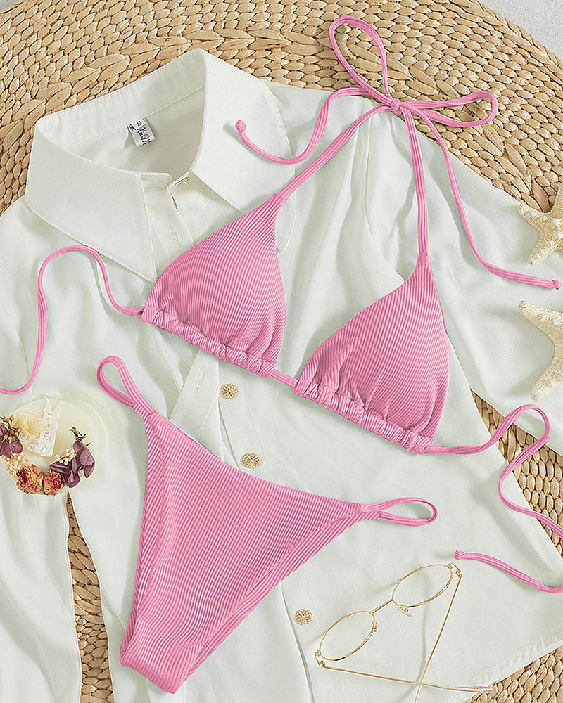 Women's triangle bikini with adjustable ties and stylish ribbed design Mune Fashion