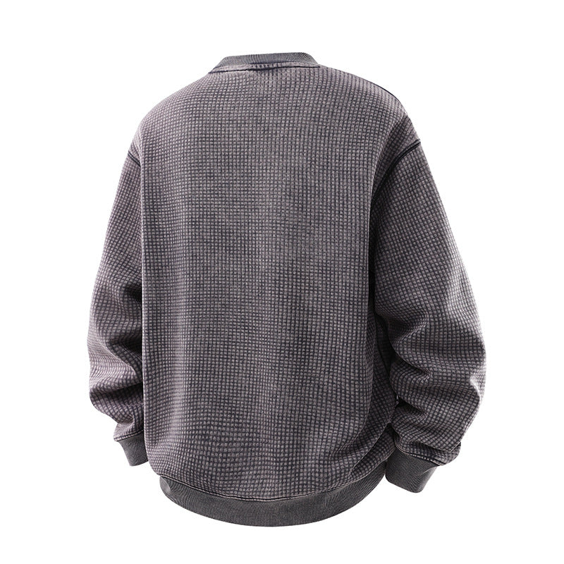 Men's Oversize Waffle Structure Sweatshirt with Crew Neck and Ribbed Cuffs Mune Fashion