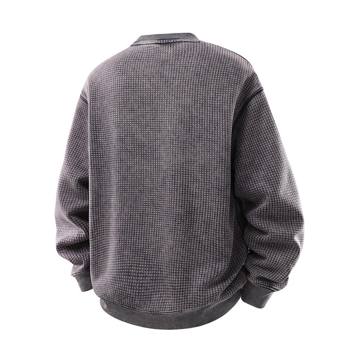 Men's Oversize Waffle Structure Sweatshirt with Crew Neck and Ribbed Cuffs Mune Fashion