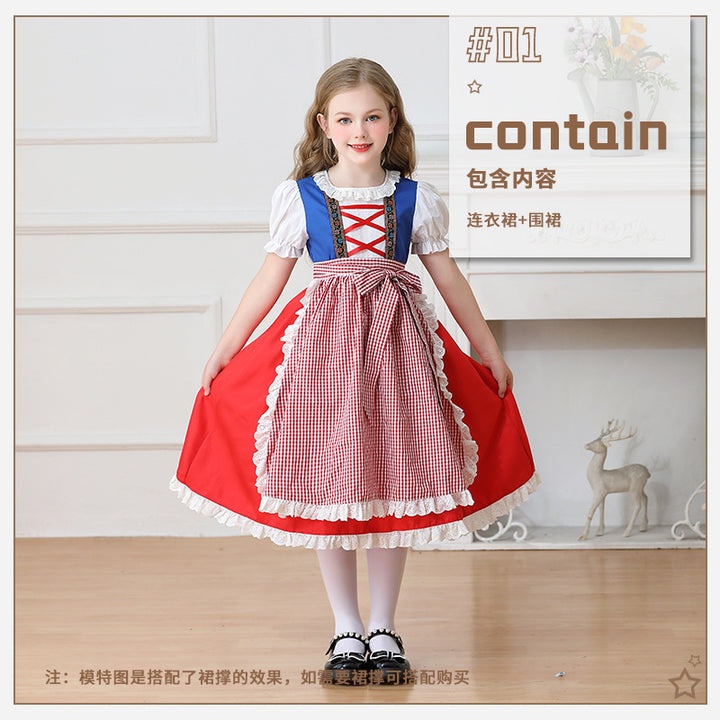 Ladies nan traditional children's dirndl dress with gathered apron and lace trim Mune Fashion