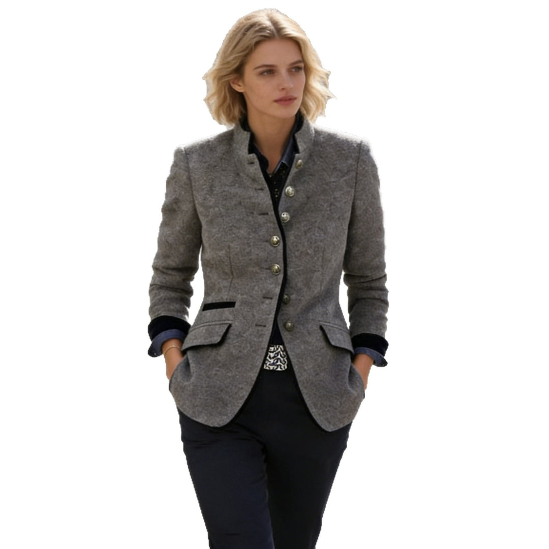 Women nan classic traditional jacket with stand-up collar and decorative buttons Mune Fashion
