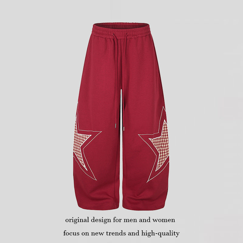 Women's wide Palazzo sweatpants with star appliqués and check inserts Mune Fashion
