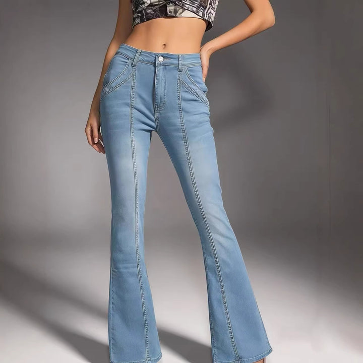 Women's high-waisted fitted flared jeans with central seam and figure-shaping hip area Mune Fashion