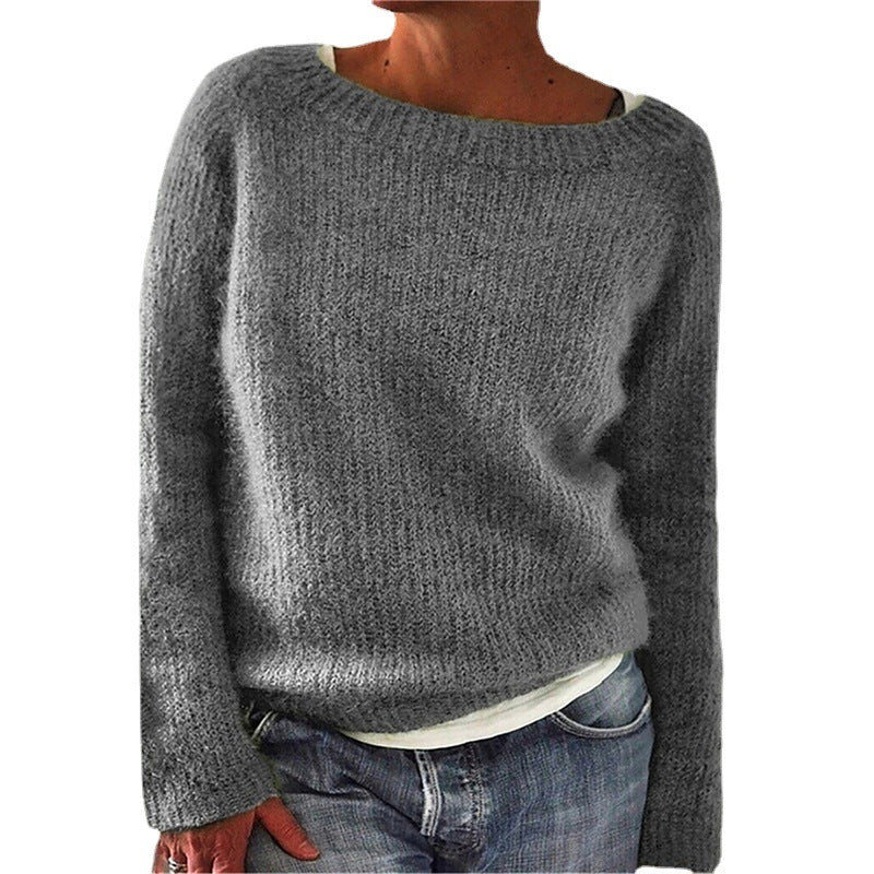 Women's cozy chunky knit sweater with round neckline and loose oversized fit Mune Fashion