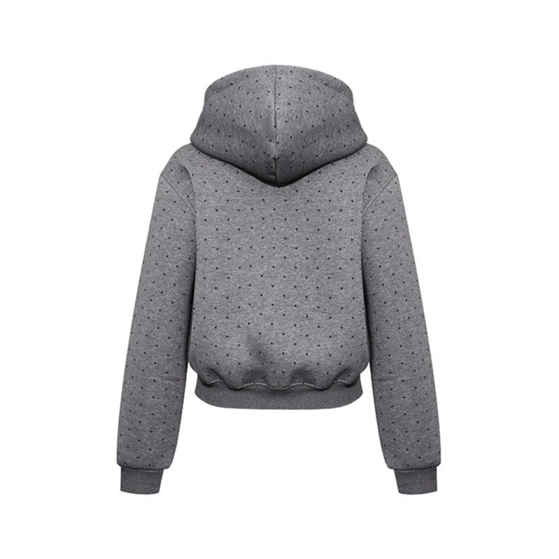 Women’s hoodie sweatshirt with polka dot pattern, kangaroo pocket and large typographic print Mune Fashion