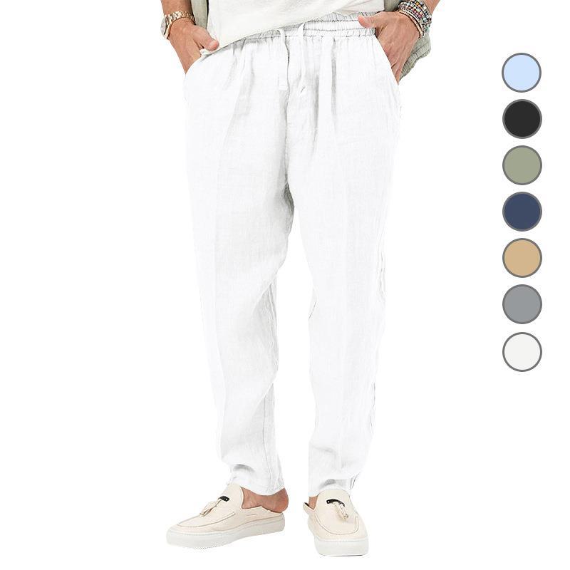 Men's casual linen look leisure pants with elastic drawstring waistband and tapered legs Mune Fashion