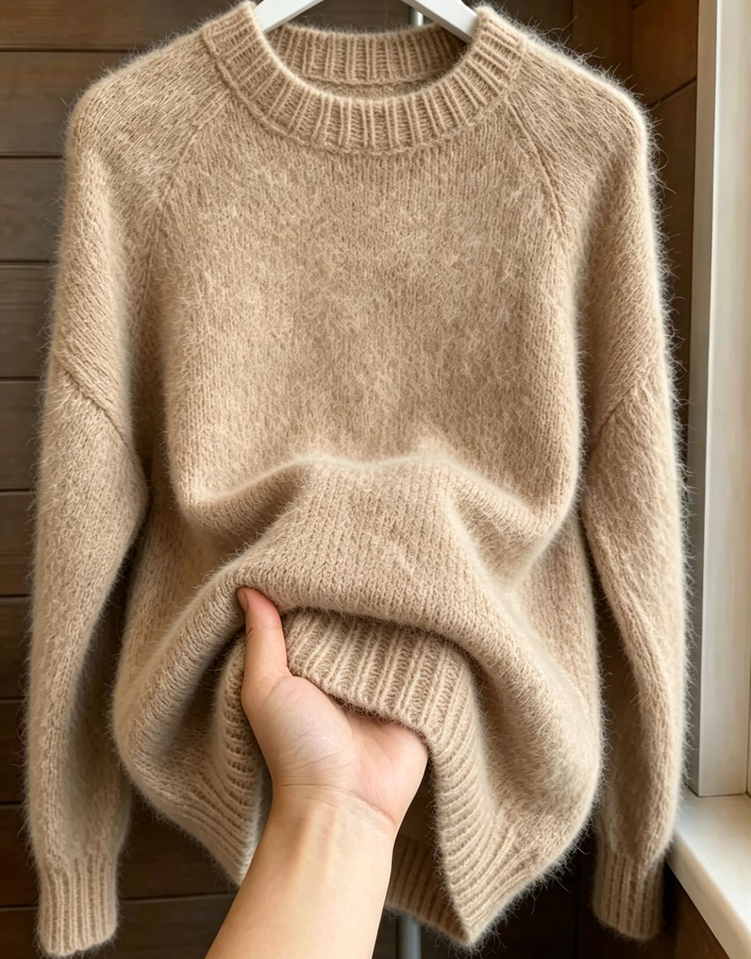 Women's Oversized Mohair-Mix Crew Neck Sweater with Raglan Sleeves and Ribbed Hem Mune Fashion