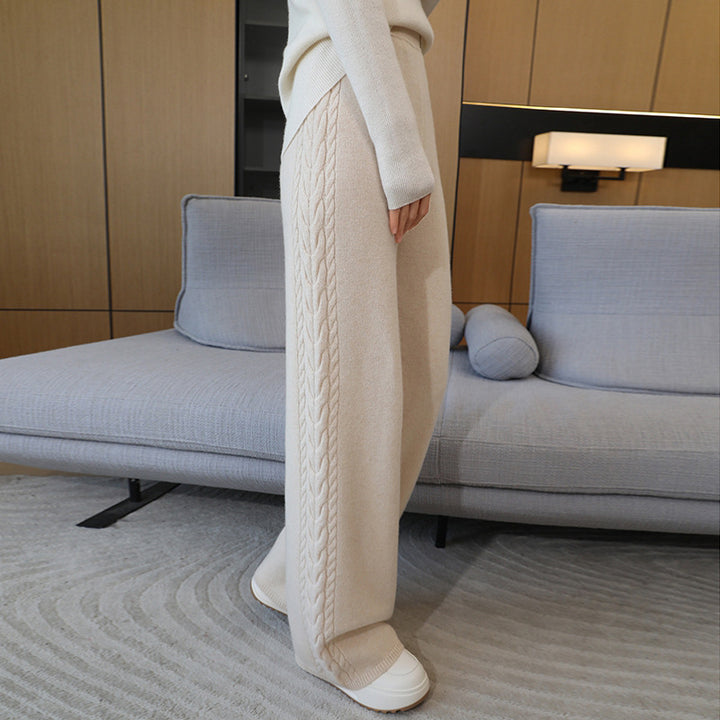 Women's Elegant Knitted Pants with Cable Pattern Mune Fashion