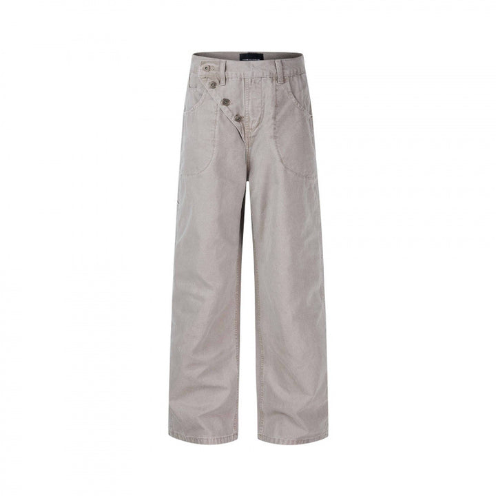 Women's wide high-waist pants with asymmetric button placket and patch pockets Mune Fashion