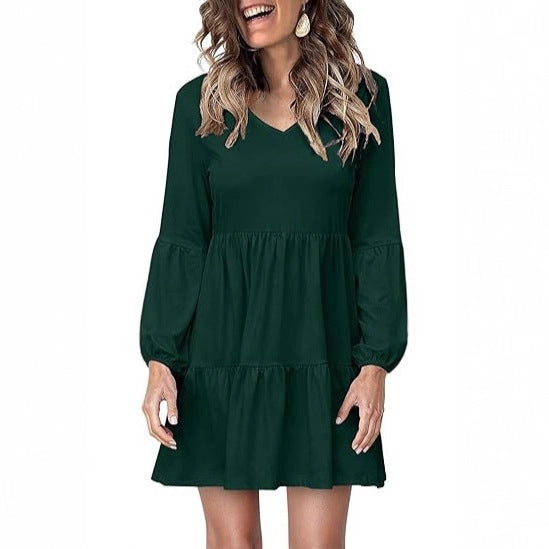 Women's Tiered Mini Dress with V-Neck and Balloon Sleeves Mune Fashion