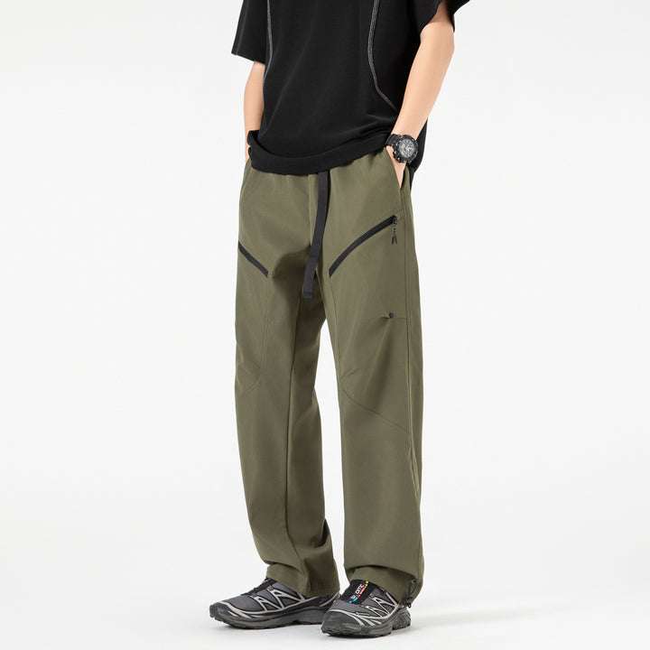 Men's Wide Technical Cargo Pants with Drawstring Waistband, Adjustable Leg Openings and Zipper Pockets Drune