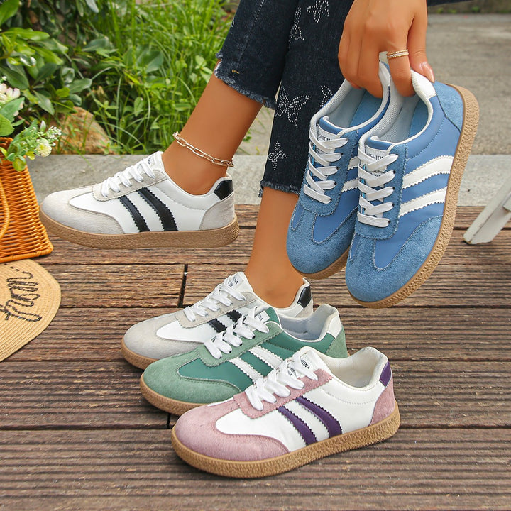 Women's retro sneaker with velour overlays, decorative stripes and profile details Mune Fashion