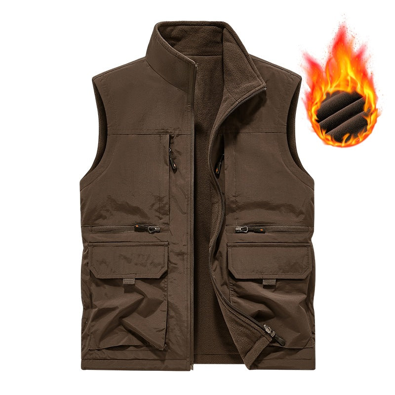 Men's Insulated Utility Vest with Fleece Lining, Windproof Outer Layer and Multi-Function Pockets Mune Fashion
