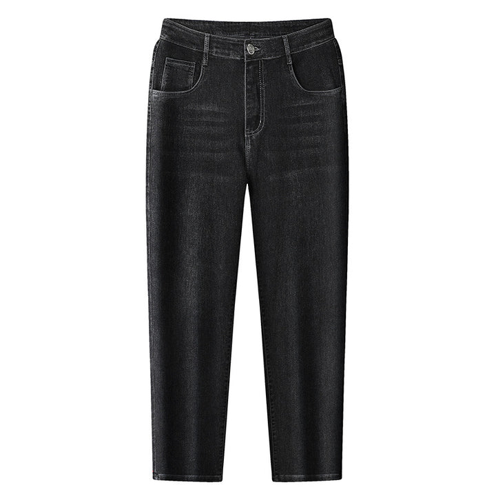 Women's High-Waist Cropped Slim-Tapered Jeans with Stretch and Five-Pocket Design Mune Fashion
