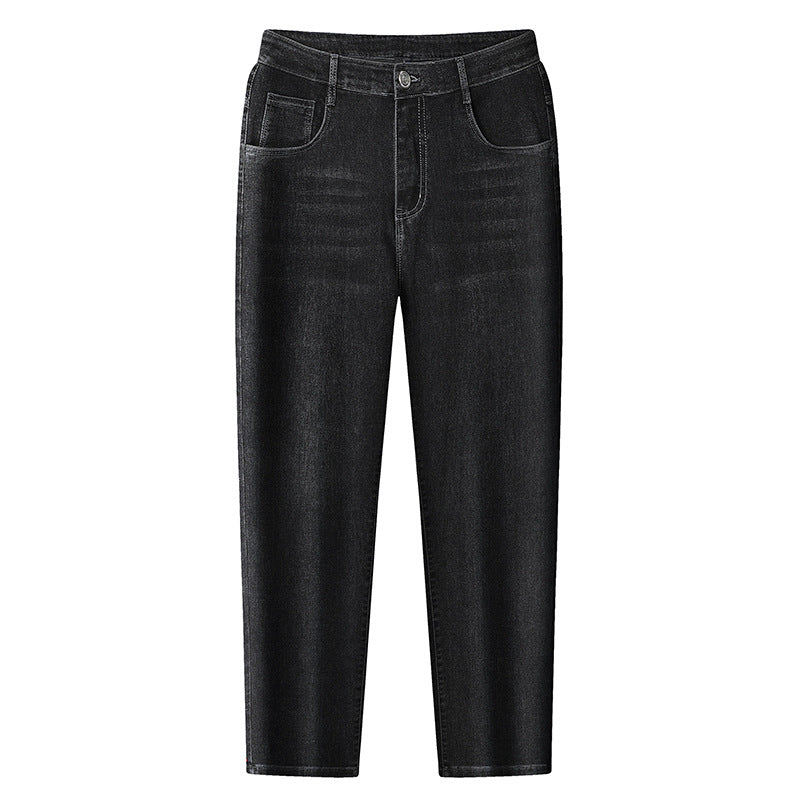 Women's High-Waisted Slim Ankle Jeans with Elastic Waistband and Subtle Used Wash Mune Fashion