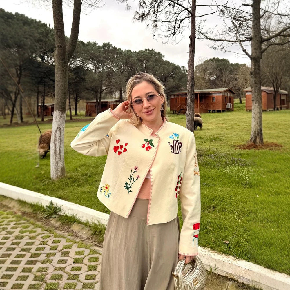 Ladies Embroidered Short Jacket with Playful Appliqués Mune Fashion