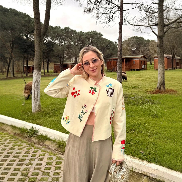 Ladies Embroidered Short Jacket with Playful Appliqués Mune Fashion