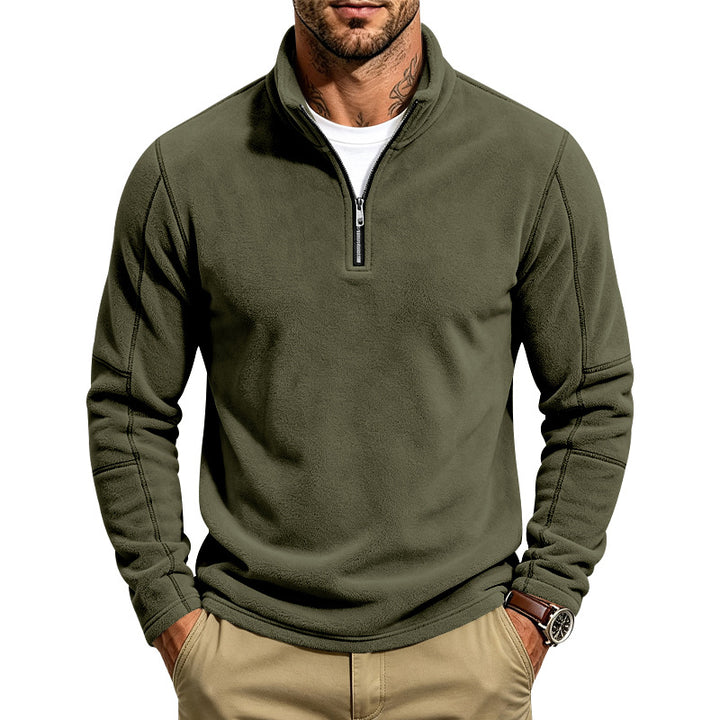 Men's fleece half-zip pullover with stand-up collar and flatlock seams Mune Fashion