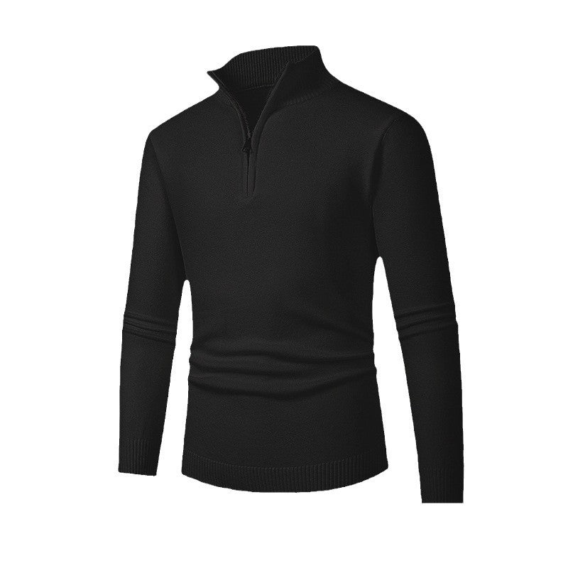 Men's fine knit troyer with half zipper, slim silhouette and contrasting stand-up collar Mune Fashion