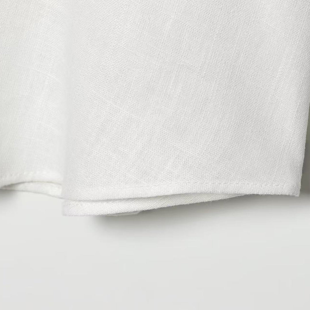 Women's Oversized Linen Blouse with Lace Inserts on Sleeves and Concealed Button Placket Mune Fashion