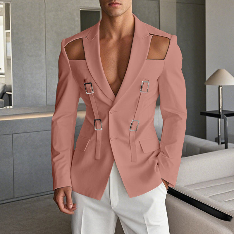 Men's avant-garde blazer with shoulder cutouts and buckle straps Mune Fashion