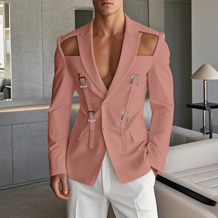 Men's avant-garde blazer with shoulder cutouts and buckle straps Mune Fashion