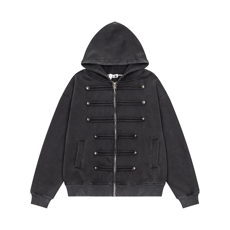 Ladies Hooded Sweat Jacket with decorative Double Button Placket and Zipper Mune Fashion