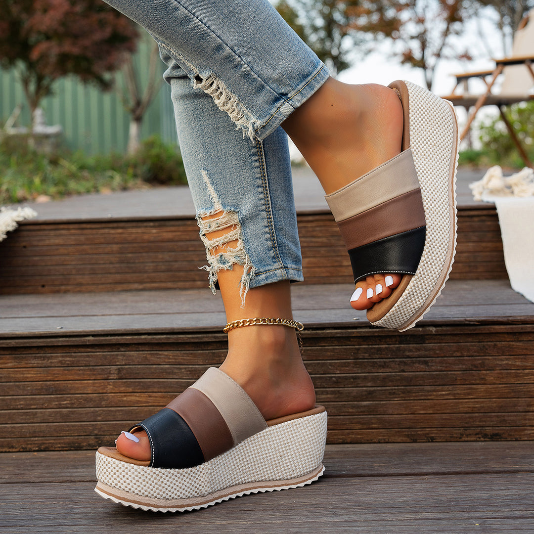 Women’s Slip-On Platform Espadrille with Multilayer Straps and Woven Wedge Sole Mune Fashion