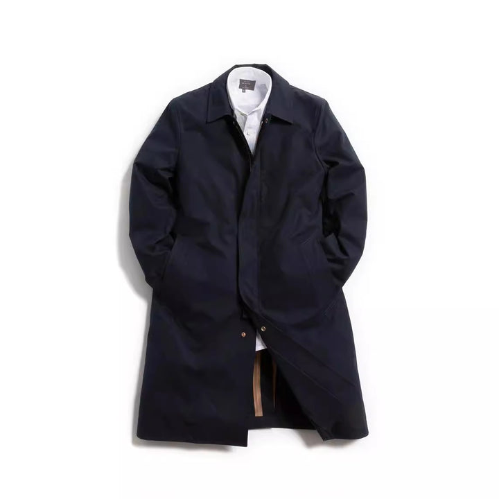 Men's Mid-Length Single-Breasted Coat with Concealed Button Placket and Tailored Silhouette Mune Fashion