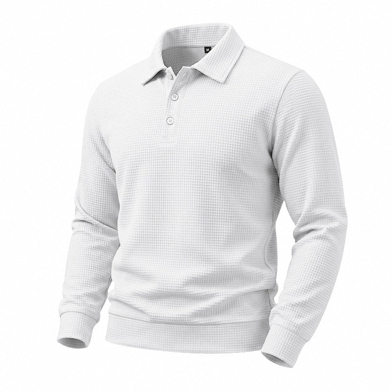 Men's Long Sleeve Polo in Waffle Piqué with Stretch Comfort Mune Fashion