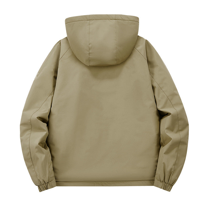 Men's multifunctional softshell tactical jacket with hidden hood, vertical chest pocket, and breathable fleece lining Mune Fashion