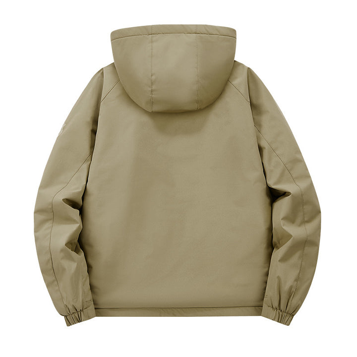 Men's multifunctional softshell tactical jacket with hidden hood, vertical chest pocket, and breathable fleece lining Mune Fashion