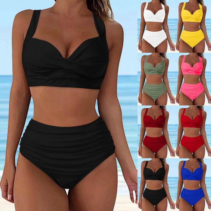 Women's High-Waisted Bikini Set with Elegant Pleated Look Mune Fashion