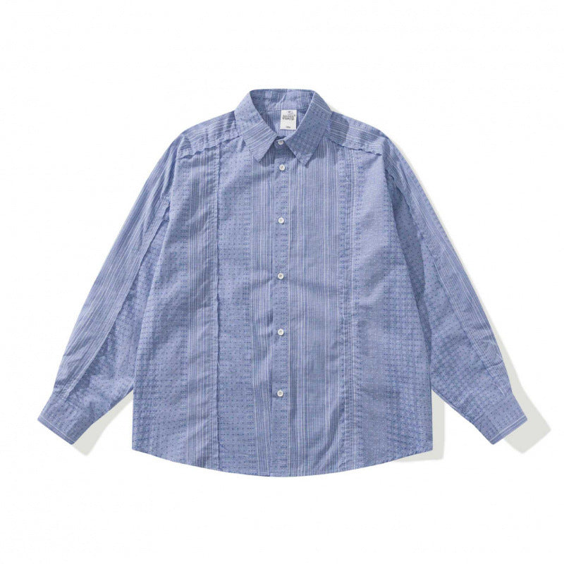 Unisex Oversize-Long Sleeve Shirt made of lightweight textured cotton with a Kent collar and fine striped border Mune Fashion