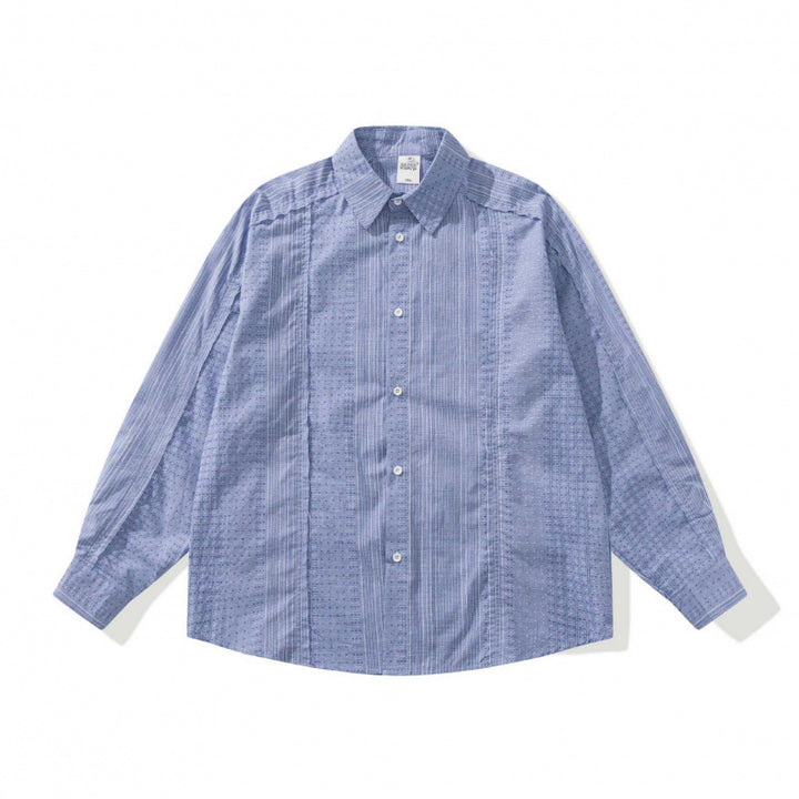 Unisex Oversize-Long Sleeve Shirt made of lightweight textured cotton with a Kent collar and fine striped border Mune Fashion