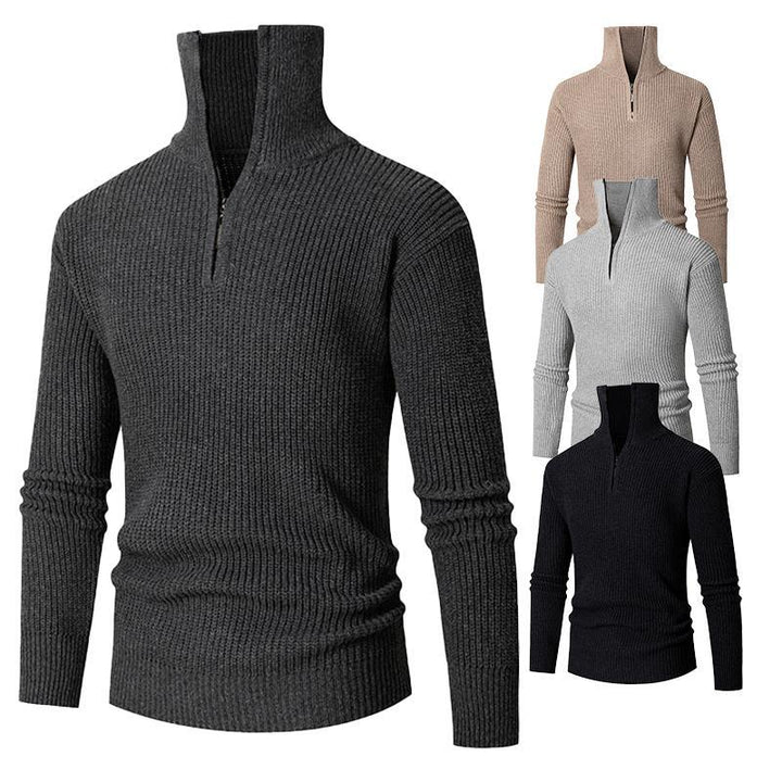 Men's structured half-zip sweater with high collar, robust rib structure and elastic cuffs Mune Fashion