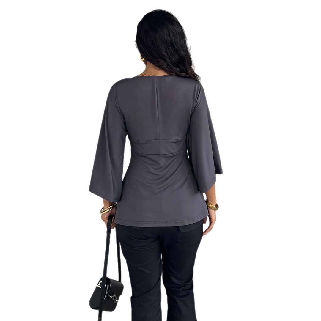 Women V-neck Tunic with Empire seam and 3/4 sleeves Mune Fashion